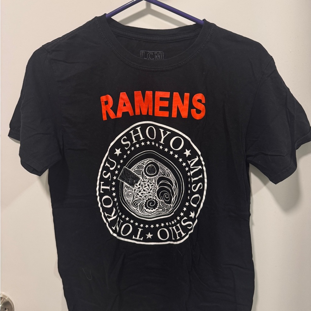 Black Graphic T-Shirt with Red and White Design